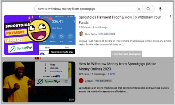 Youtube search result: How to withdraw on sproutgigs