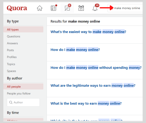 quora search bar