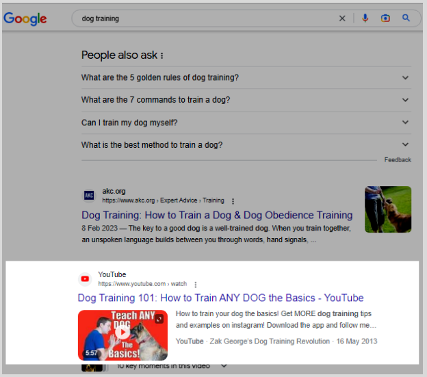 video keyword on Google