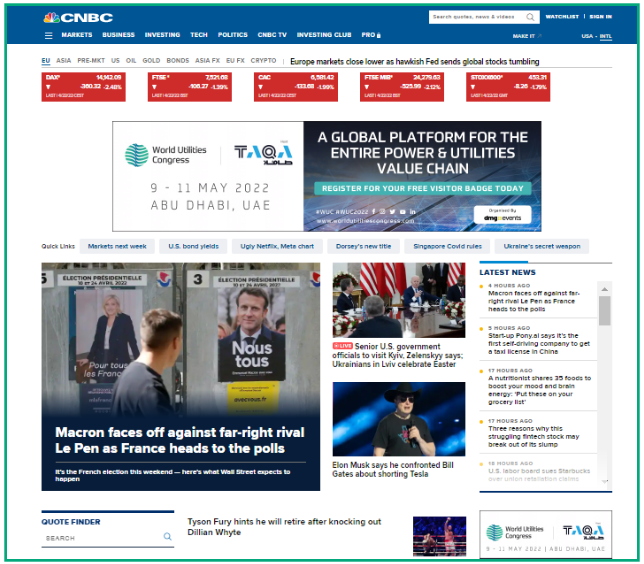 Cnbc websites homepage