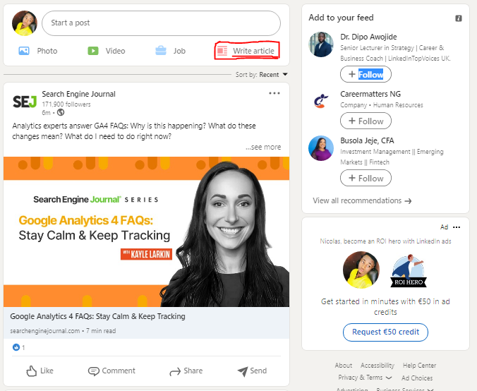 write articles on linkedin