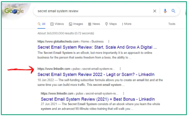 linkedin article ranked on google serp