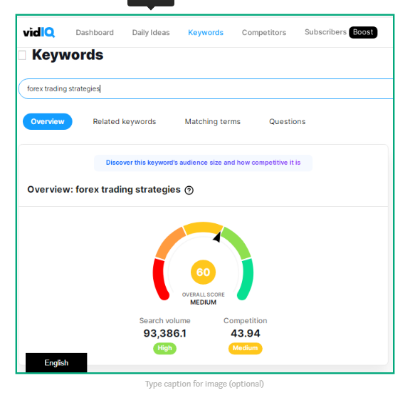 VidiQ keywords research results