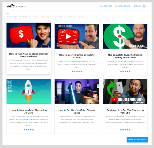 vidiQ youtube courses