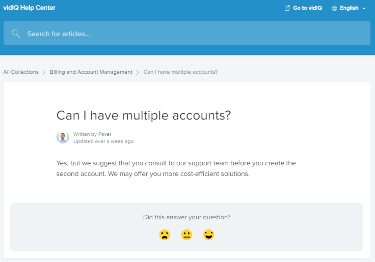 vidiQ customer care articles
