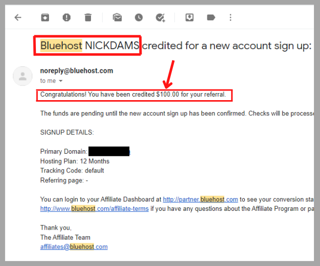 bluehosts affiliate sales proof