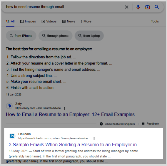 linkedin post:how to send resume through email