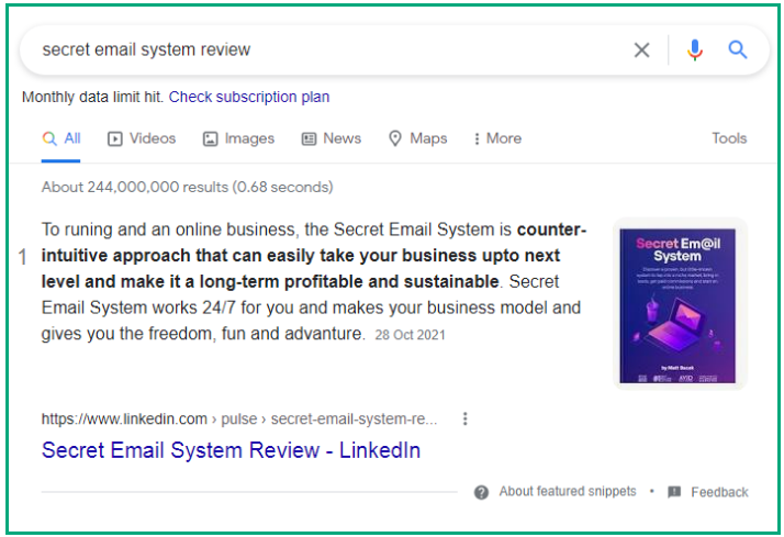 linkedin article on google serp