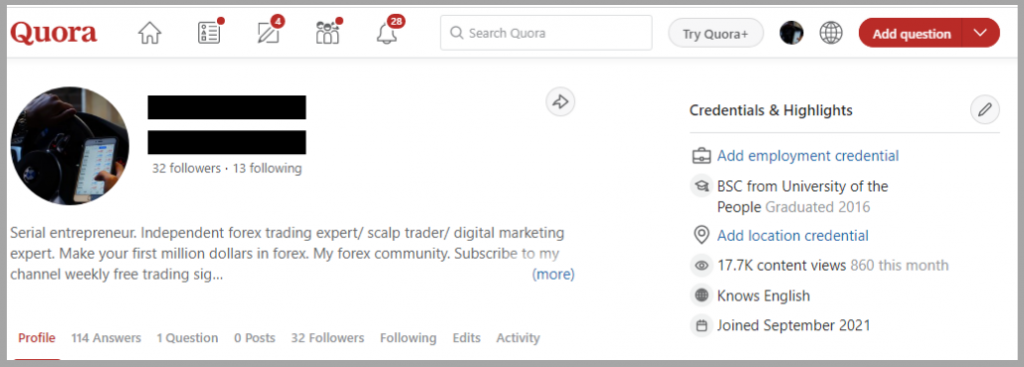 my quora profile