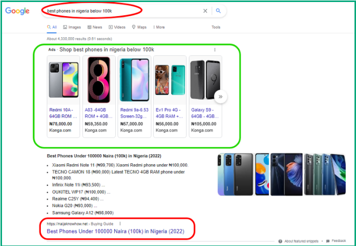 Google results- best phone below 100k