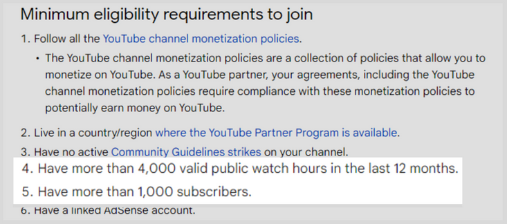 youtube partner program- monetization requirments
