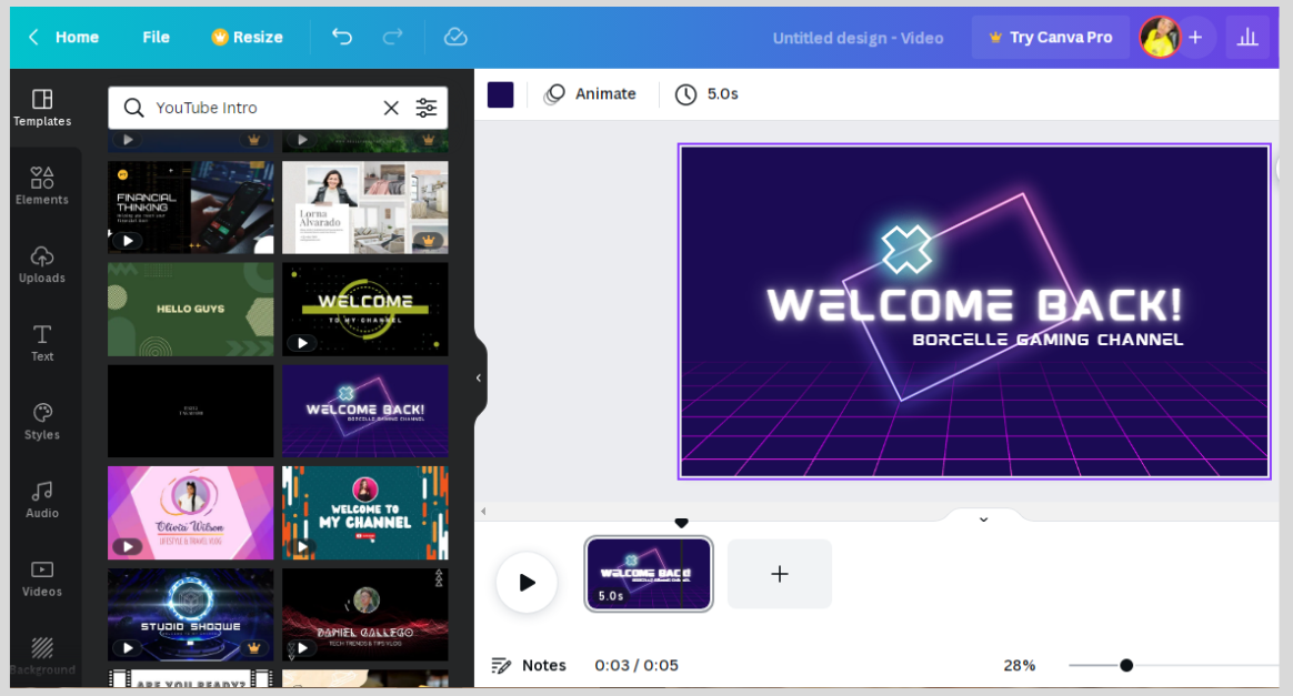 edit youtube intro on canva
