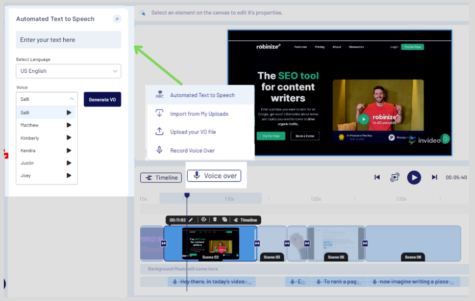 Invideo automated to speech