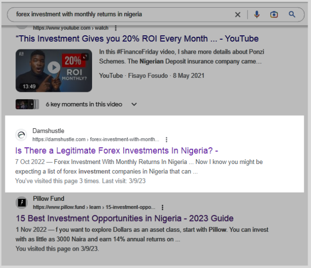 damshustle On google first page ranking for forex trading with monthly returns in Nigeria