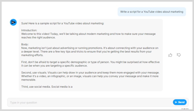 vidiQ ai chat: write a script about marketing