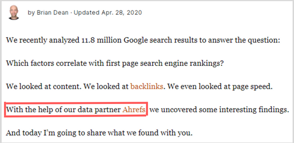 Brian dean partner with ahrefs to published seo post