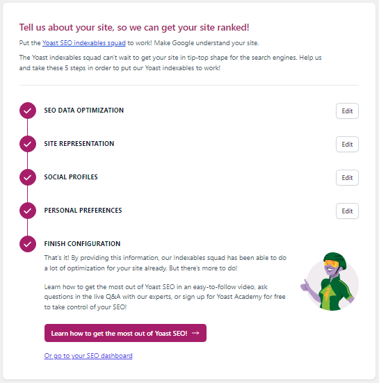 Yoast SEO optimization settings