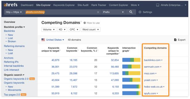 competing domains in ahrefs