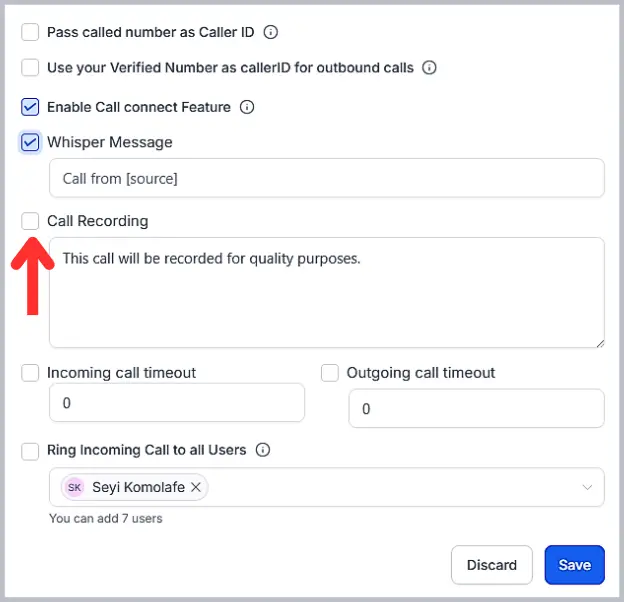 GHL Call recording feature