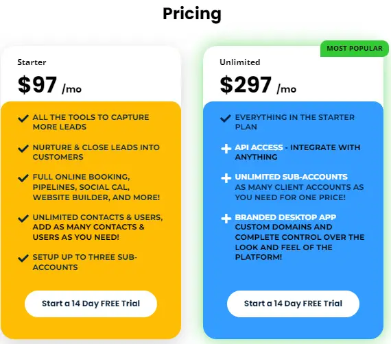 GHL Pricing