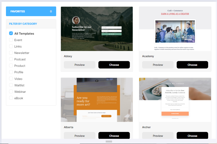 Kit landing page templates