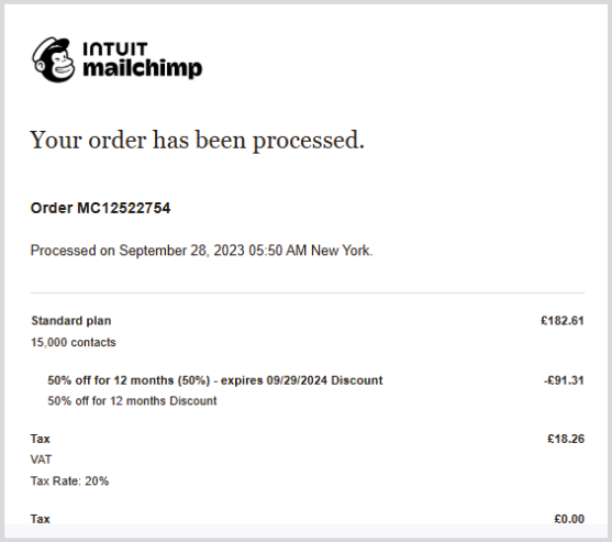 mailchimp payment reciepts